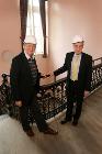 Cllr Ashton and Mike Bull inside Victoria Hall