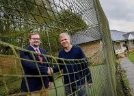 Councillor Damien Greenhalgh and Club representative Terry Brown in the nets at Charlesworth Cricket Club