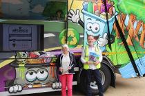 Councillor Jean Todd and Jason Taylor from AES with the converted bin wagon